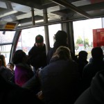 Tram interior, operator in the background