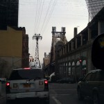 Tram cable support and Queensboro Bridge from Manhattan