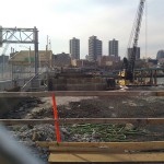 Looking across where the old span was: only supports are left