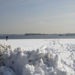 Snowshoer out on Orchard Beach